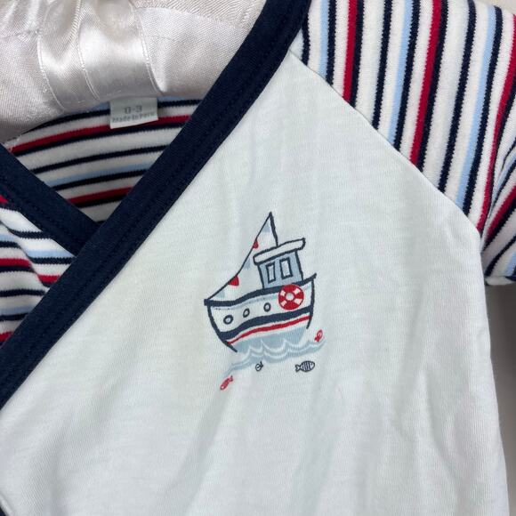 Kissy Kissy Striped Tugboat Footie Coverall 0-3 Months - Picture 2 of 5